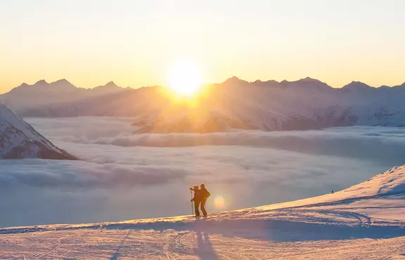 Sonnenuntergang im Skigebiet Hochzeiger
